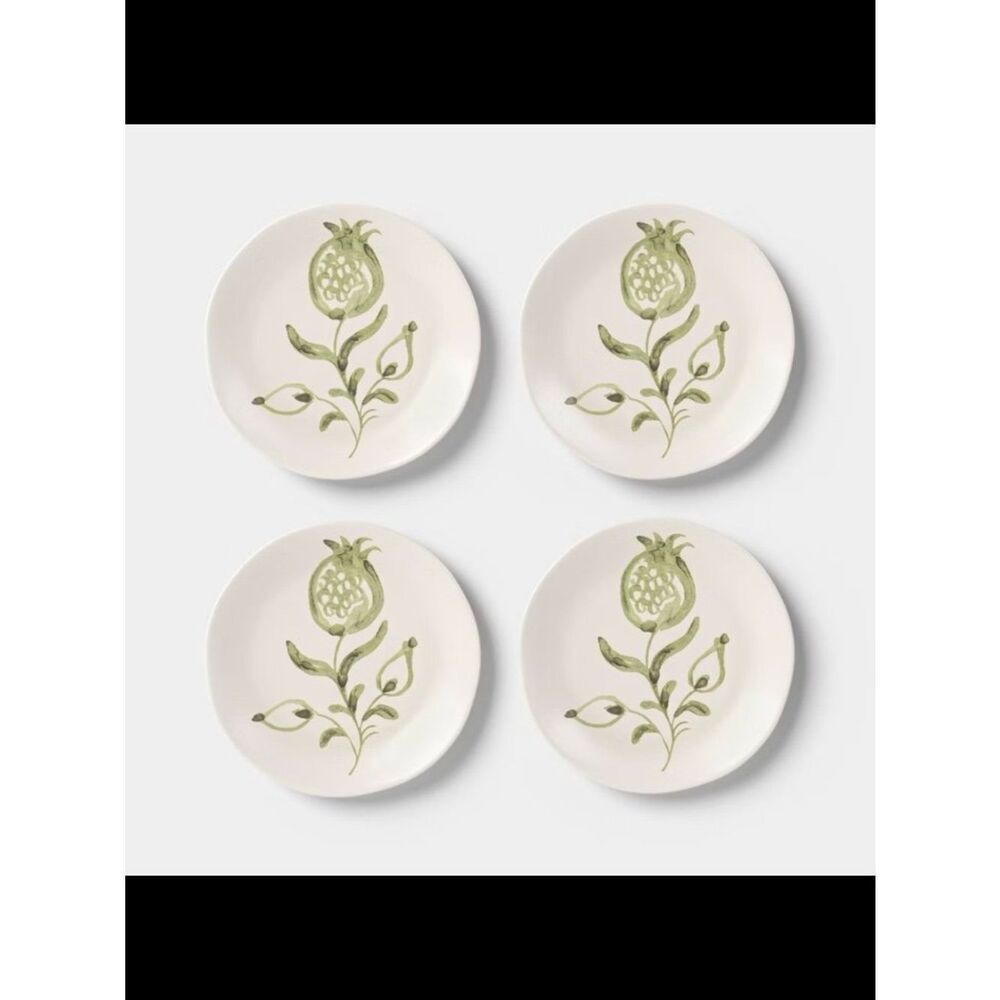 4pk 6" Green Hand Painted Stoneware Aralia Appetizer Plates - Threshold™